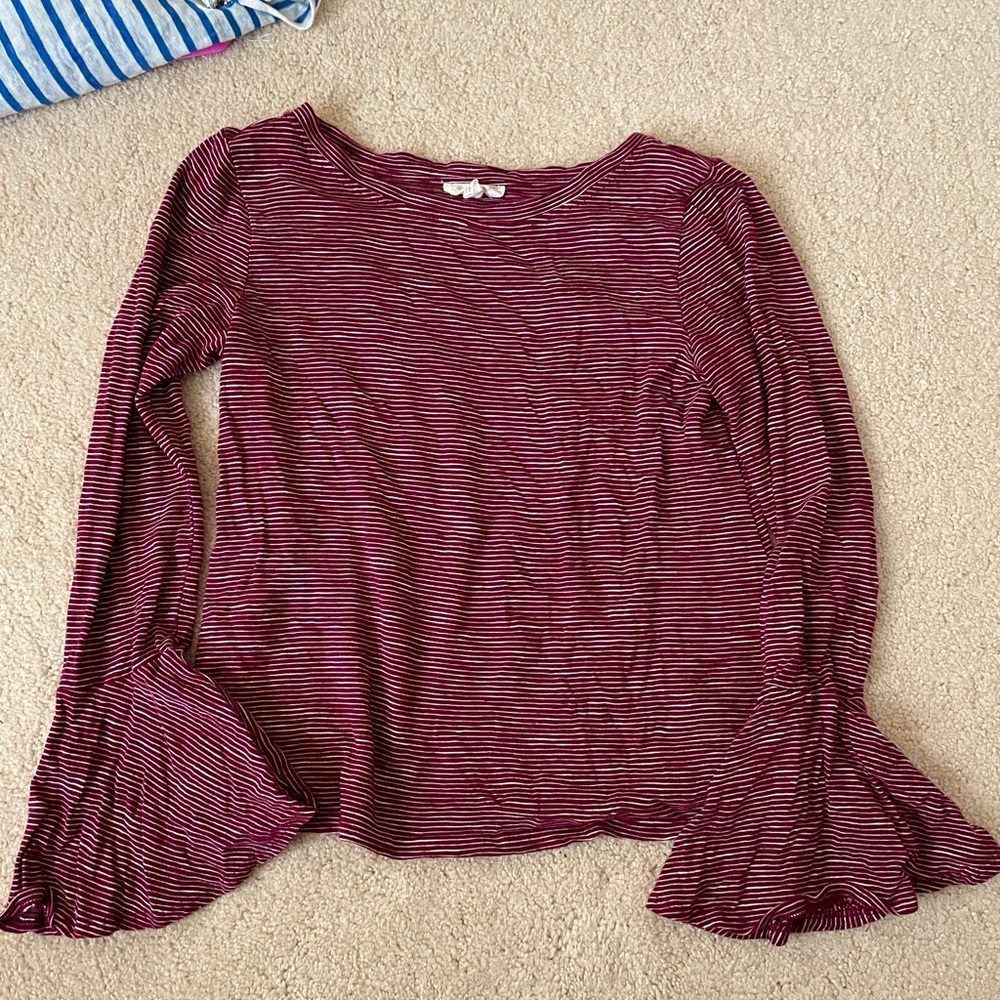 Red Stripe Flowy Sleeve Long Sleeve - Size M
